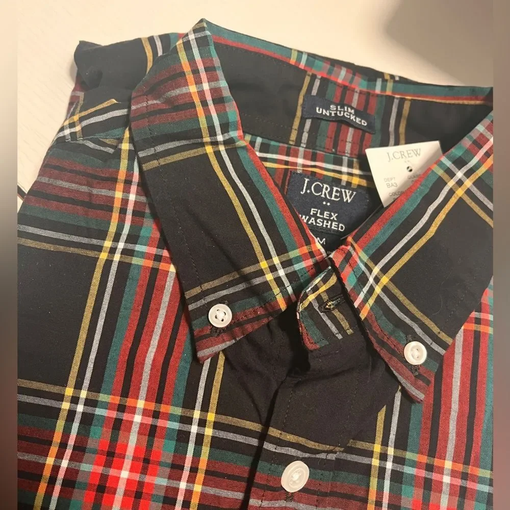 NWT J Crew Slim Holiday Tartan Plaid Shirt Red Black Sz M